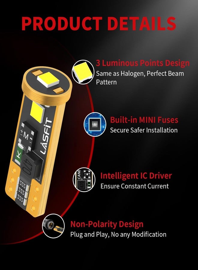 LASFIT مصباح LASFIT 194 LED أبيض 6000 كلفن، T10 168 2825 W5W بديل لمصابيح السقف، ومصابيح الأبواب، ومصابيح الترحيب، ومصابيح لوحة الترخيص، ومصابيح صندوق السيارة - فائق السطوع (عبوة من قطعتين) - Image 2
